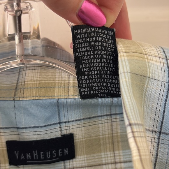 Van Heusen Blue and Cream Casual Button Down Shirt - Picture 3 of 4